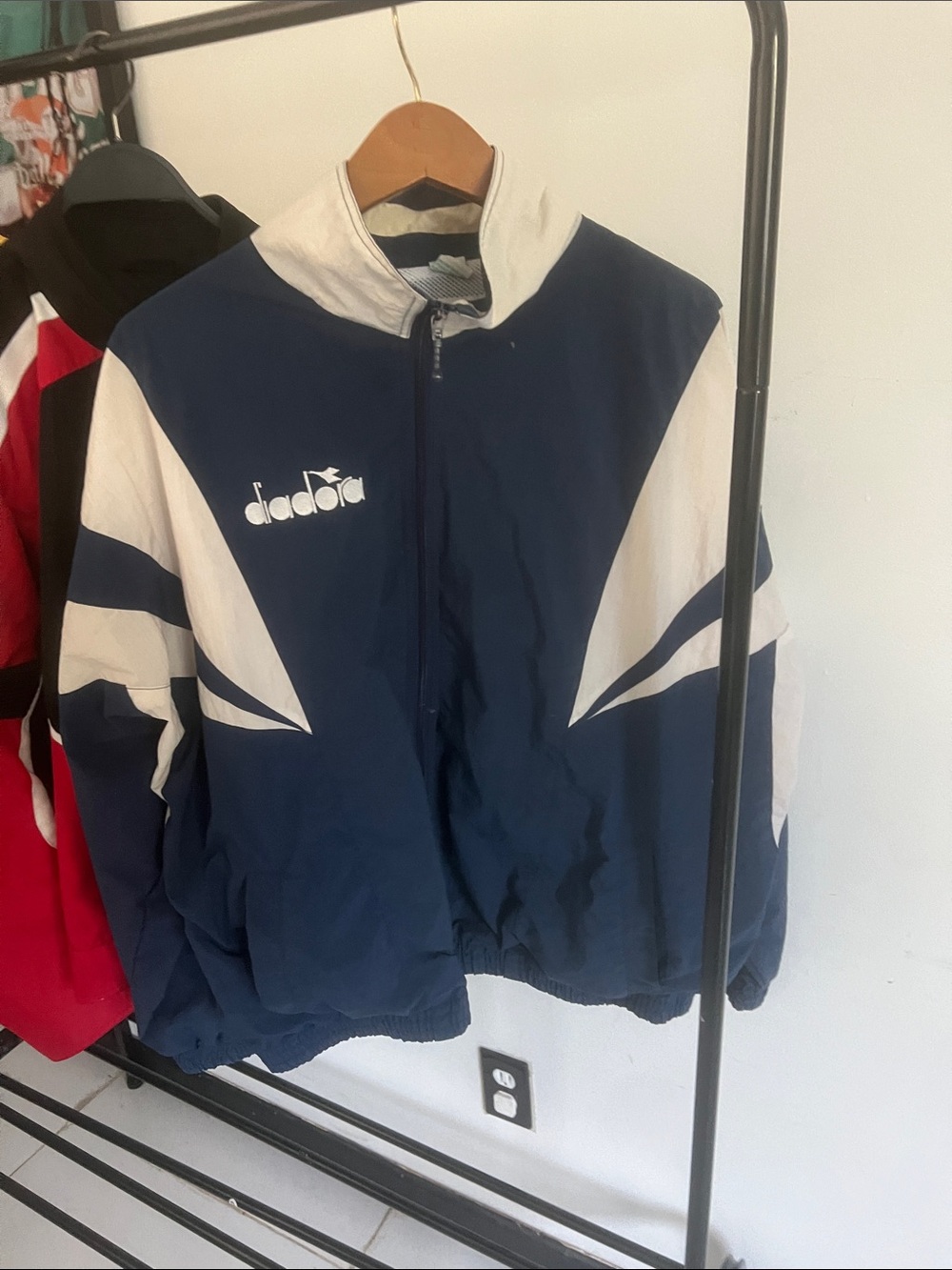 Diadora Navy and White Windbreaker Jacket